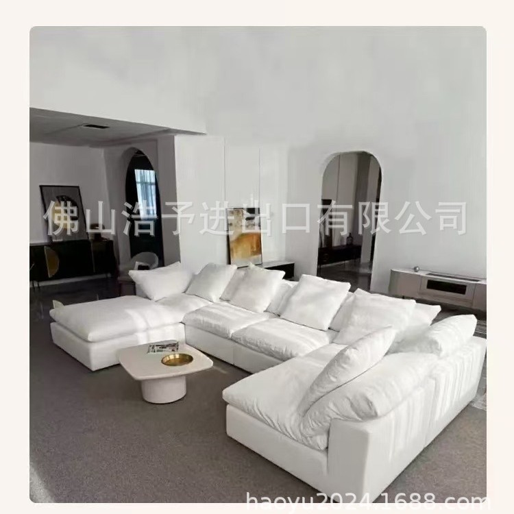 Italian-Style Cotton and Linen Cloud Sofa for Living Room, Straight Nordic Internet Celebrity Designer down Fabric Sofa Set