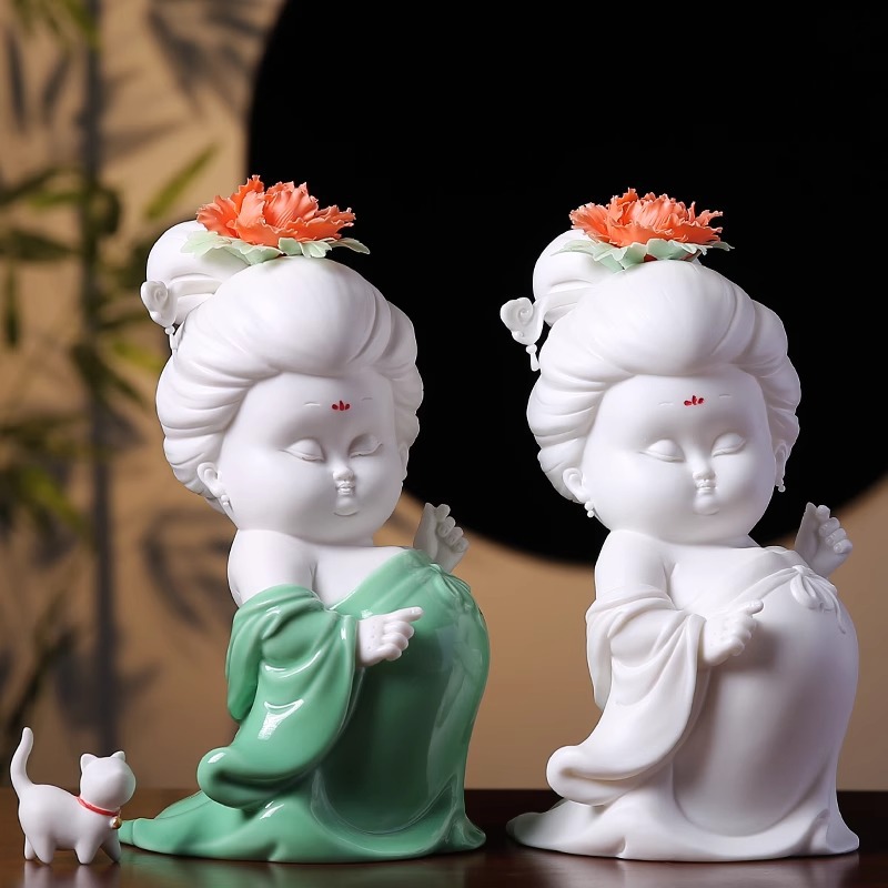 陶瓷唐代古风仕女人物美女家居客厅玄关茶室禅意桌面酒柜装饰摆件