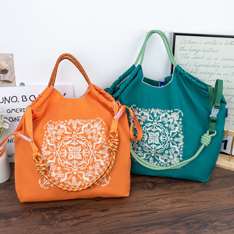 New Japanese-Style Summer Vacation Embroidered Shopping Bag, Fashionable Eco-Friendly Casual Tote Travel Shoulder Bag Trendy New Japanese-Style Summer Vacation Embroidered Shopping Bag, Fashionable Eco-Friendly Casual Tote Travel Shoulder Bag Trendy
