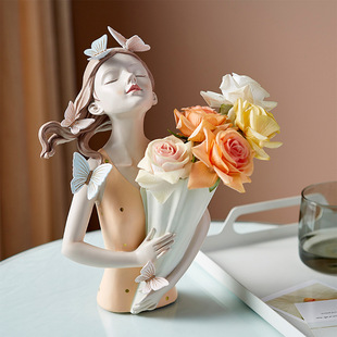 Cross-border European butterfly girl flower vase home desktop resin crafts ornaments floral decorations wholesale