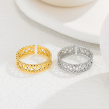 Fashion Titanium Steel Hollow plaid chain open ring