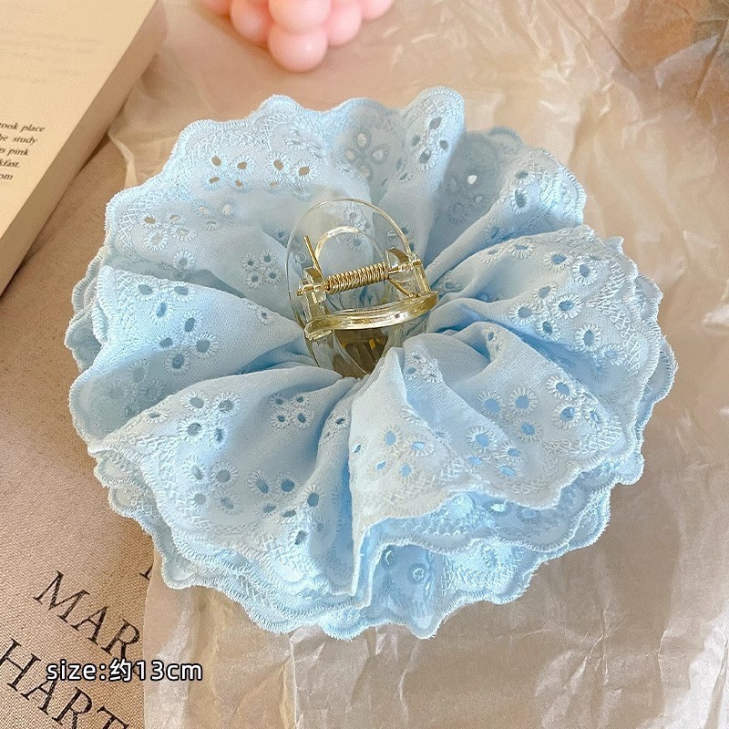 Blue crab pin, floral print, lace dress