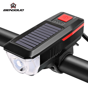 Bicycle lamp headlight solar horn lamp USB charging headlight bicycle bright flashlight cycling equipment cross-border