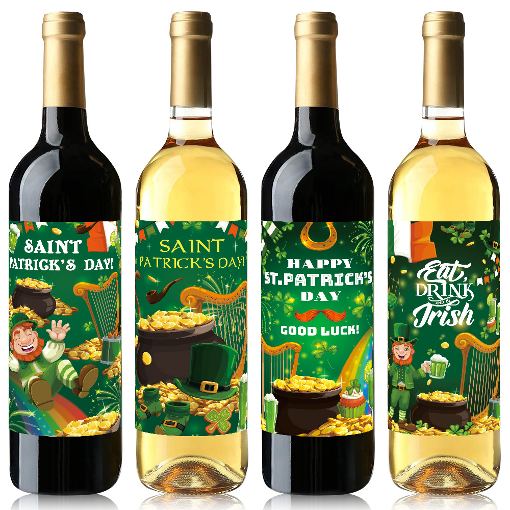 Nuevos productos transfronterizos del día de fiesta irlandés decoración de fiesta del día de San Patricio botella de bebida pegatinas adhesivas
