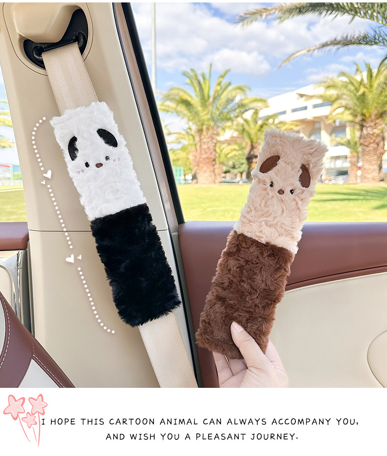 Car Seat Belt Shoulder Cover Cute Cartoon Car Anti-Stranglehold Plaid Shoulder Cover Creative Car Interior Supplies