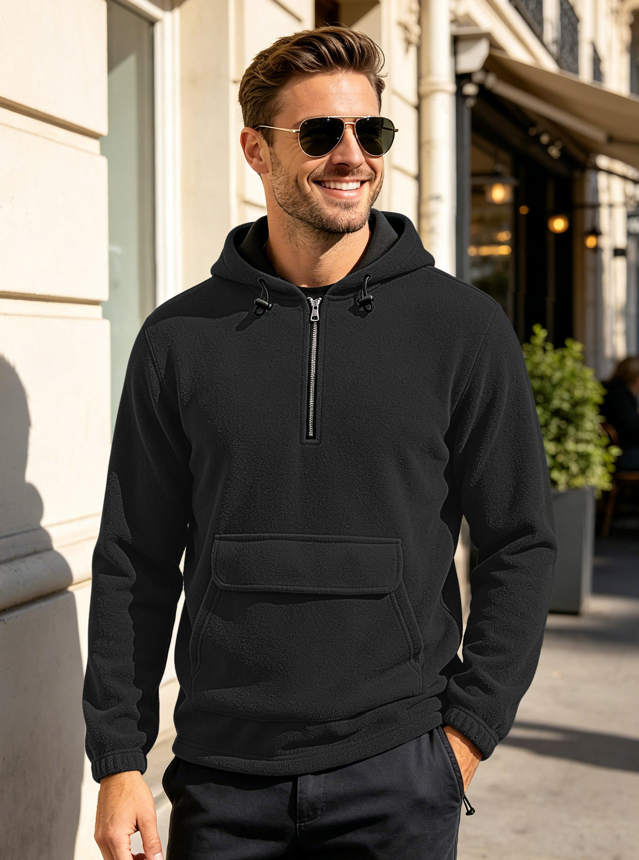 Transfronterizo Amazon hombre Shake-off semi-cremallera chaqueta con sombrero cálida otoño-invierno chaqueta americana