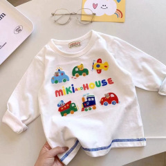 春秋児童2025長袖tシャツの新型子供服mikiアニメ刺繍上着が底をついて女の子が汗を吸う