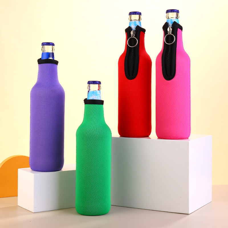 Cross-Border Neoprene Beer Bottle Sleeve, Neoprene Zipper Bottle Bag, Customizable with Logo, Insulated for Camping