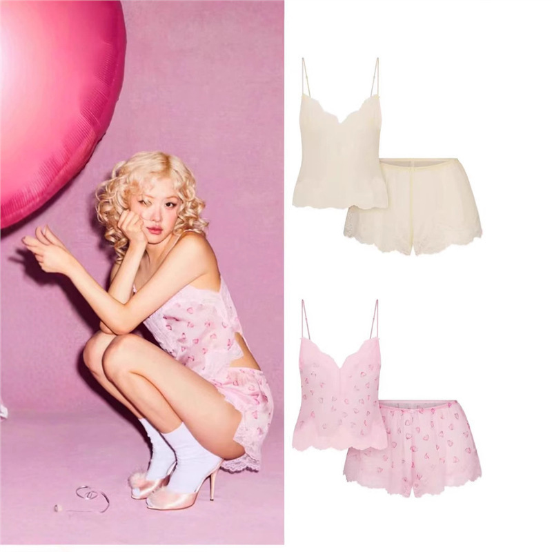 Skims Valentine's Day Romance Lace Cami Short Set Silk Lace Cami Loungewear Set