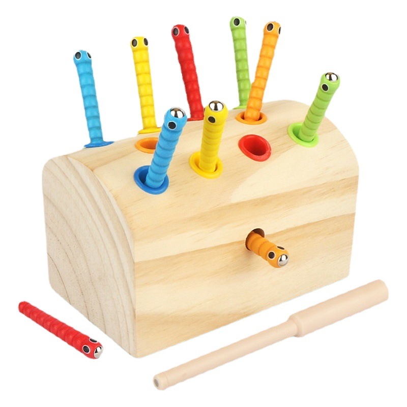 Montessori rompecabezas de la primera infancia Juego de pesca Bebé 1-5 años de edad y la mitad de los niños de madera magnética captura de la fruta gusano de juguete