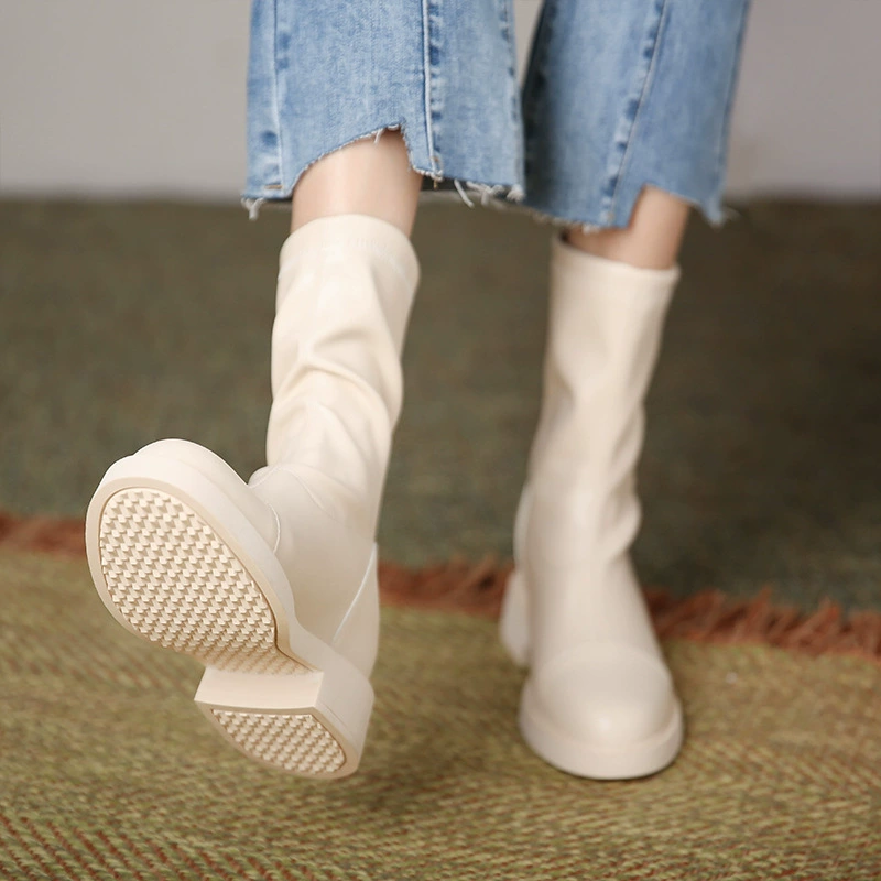 Тонкие женские ботинки, весна-осень 2021, тонкие ботинки на низком каблуке, ботинки в стиле Мартин, короткие ботинки до середины икры в британском стиле с увеличением роста.