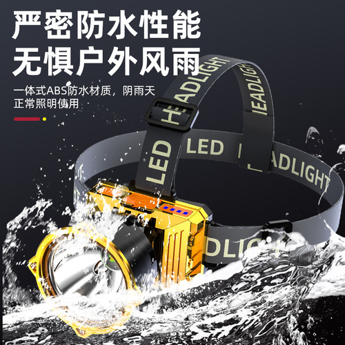 LED headlamp with powerful long-range beam, rechargeable, waterproof, ultra-bright head-mounted night fishing light, mining lamp, outdoor home use flashlight