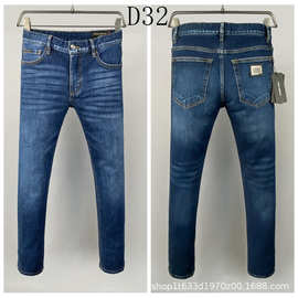 D32靛蓝新款杜加男装牛仔长裤外贸欧洲站磨白小直脚跨境潮牛仔裤