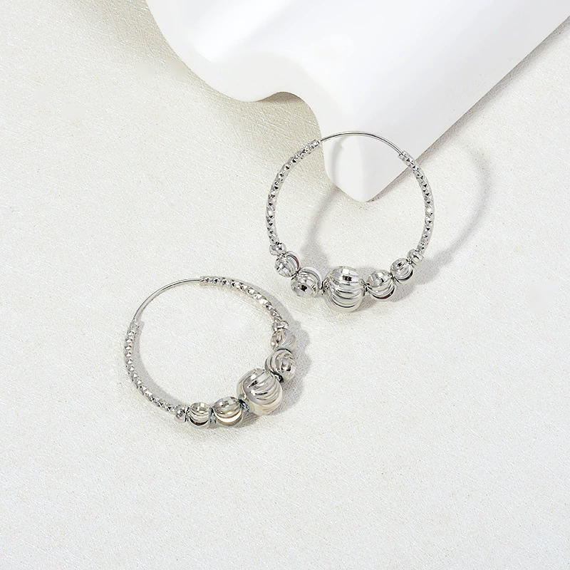 Серьги кольца из металла, серебристые блестящие бусины, винтажный стиль, простой и элегантный дизайн, бренд mochai, цвет белый