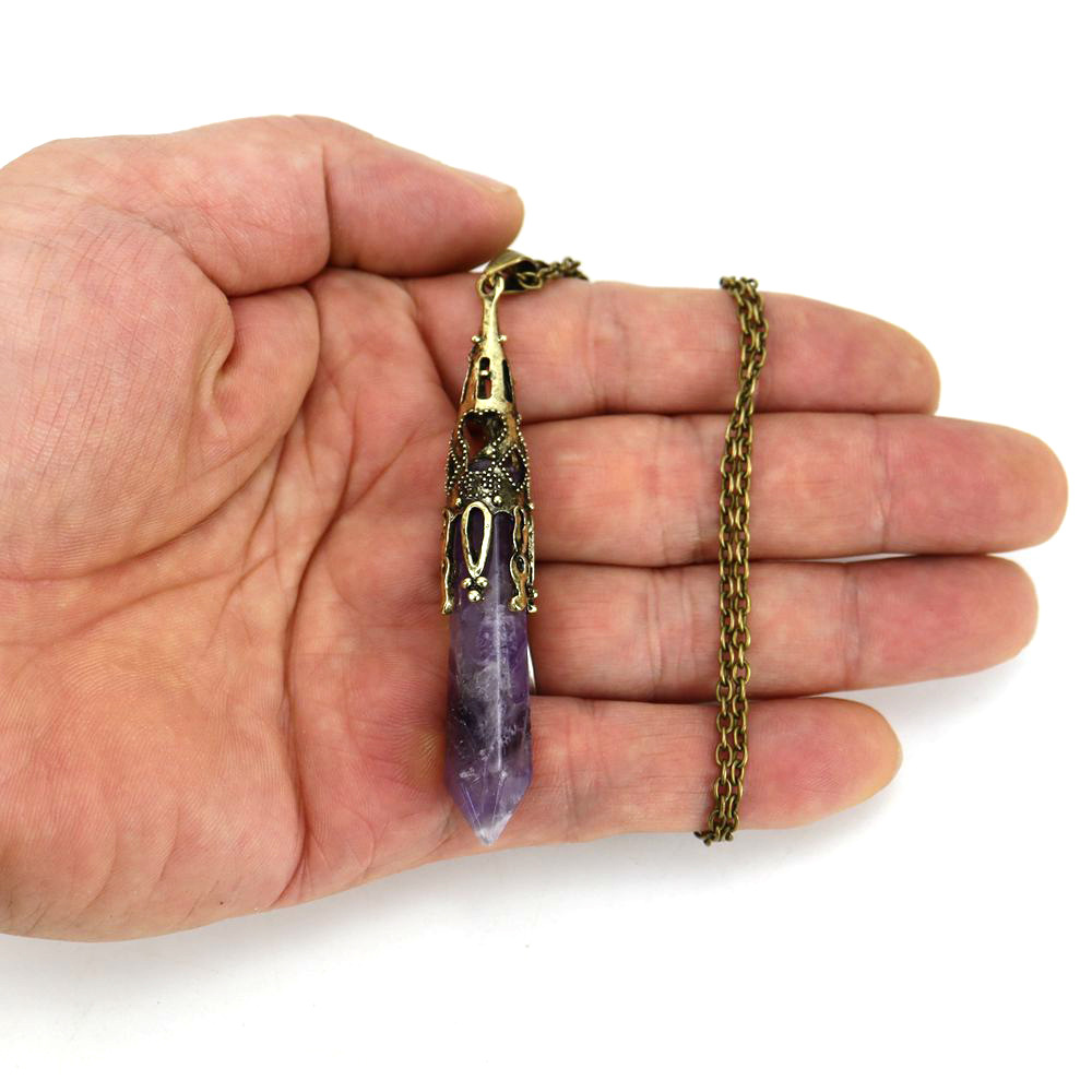 Hexagon prism Pattern Casual Simple Style Hexagon Prism Crystal Agate Pendant Necklace Long Necklace In Bulk