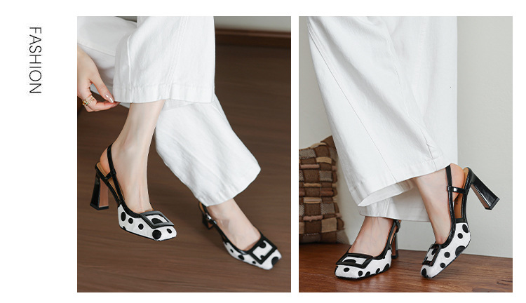 Sandal cao gót nữ hở mũi họa tiết da báo chấm bi, gót 9 cm — vằn báo chi tiết 16