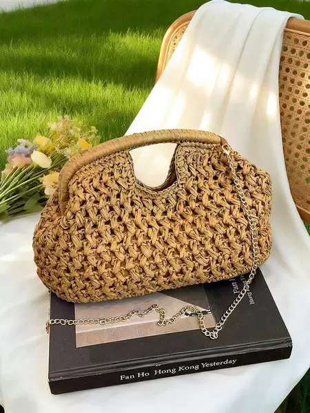 Cross-Border 2026 New Fashion Versatile Woven Bag for Women, Large Capacity Handbag with a High-End Feel, Brown Straw Bag for Commuting
