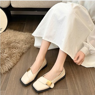 French Style Square Head Retro Slip-on Shoes Women's Autumn 2024 New British Style Fashion Good Wear Small Leather Shoes for Women
