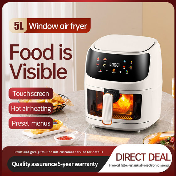 Cross-border wholesale air fryer visual multifunctional 5L large capacity household intelligent electric oven potato chip machine electric fryer