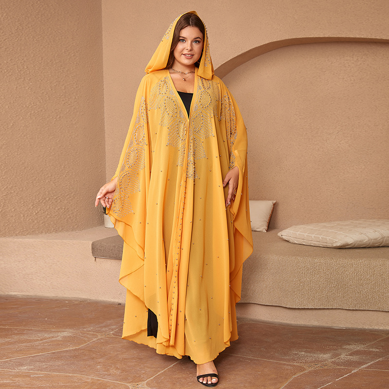 Cross-border Plus-size With Rhinestones And Beads, Middle Eastern Bat-sleeve Robe, Arabic Women's Clothing_ecoleips.com