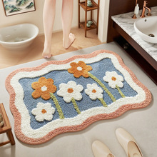 浴室地垫跨境家用卫生间门口防滑垫小清新吸水仿羊绒地垫易打理