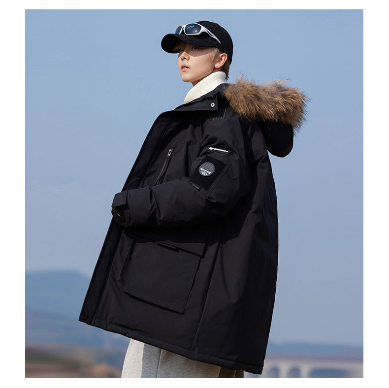 La faction chaude à la mode pour l'automne et l'hiver surmonte le simple grand col en fourrure, les hommes blancs amples et résistants au froid, mi-longs et longs_voghion.com