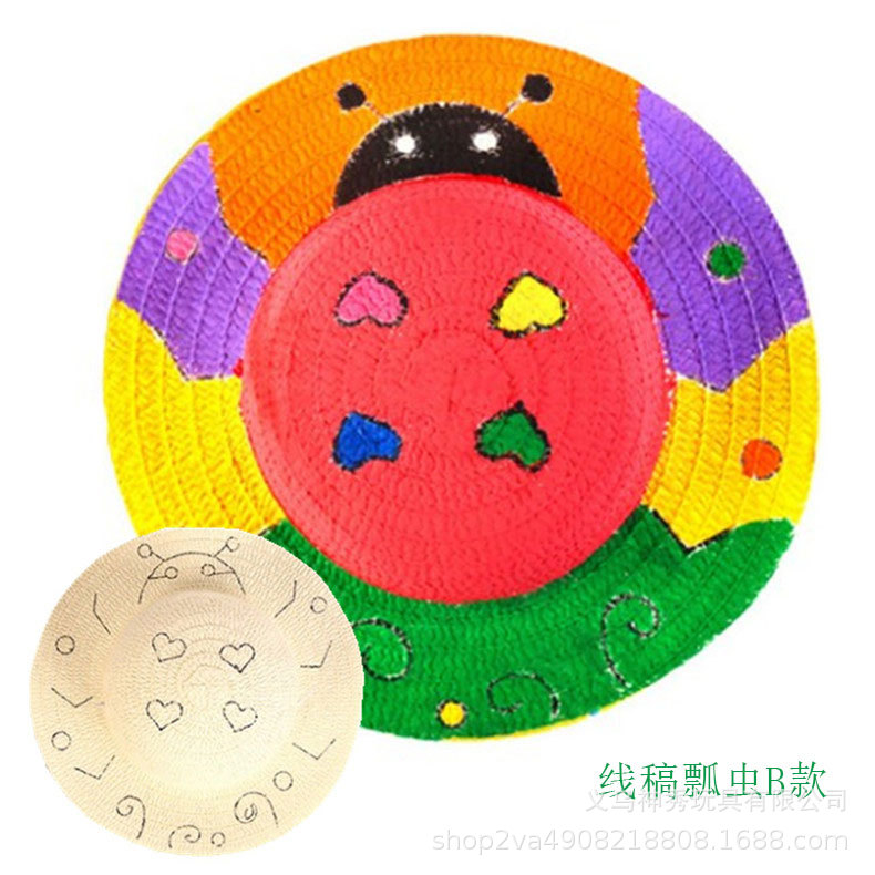 Pintura sombrero de paja sombrero tejido línea proyecto paja sombrero graffiti color pintado a mano adulto hecho a mano DIY creativo material decorativo