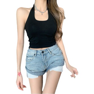 Hanging Neck Hollow Hot Girl Beautiful Back Integrated Cup without Steel Ring Gathering Inner Wearing Outer Wearing Sleeveless Camisole