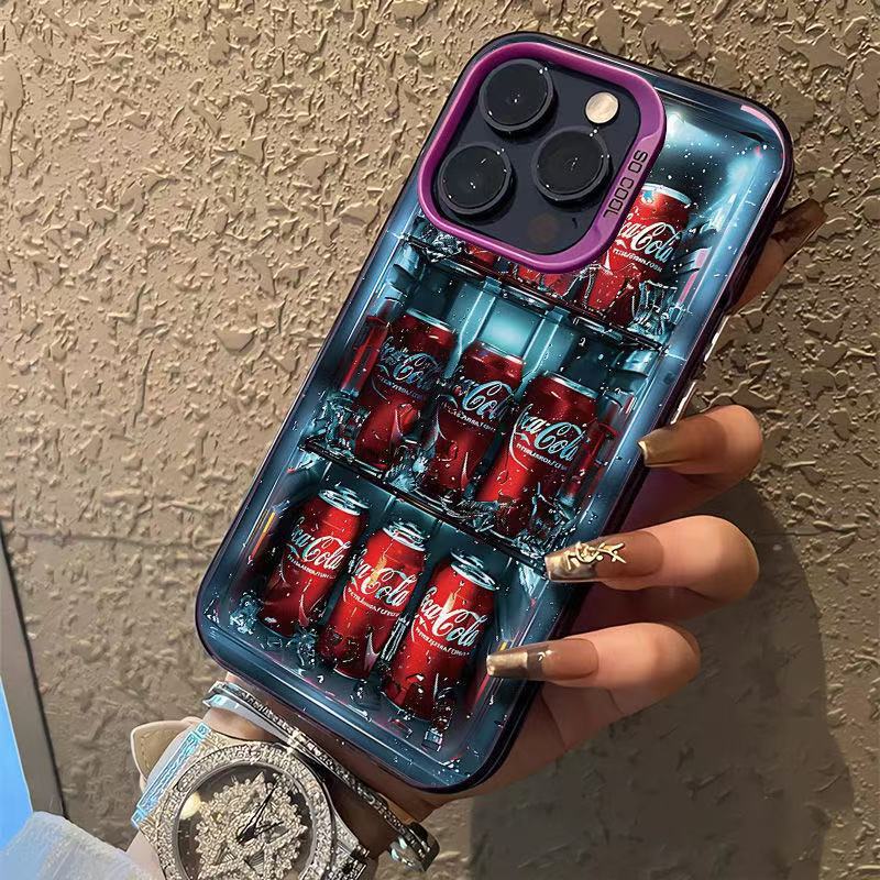 Coca-Cola helada adecuada para la carcasa del teléfono móvil Apple 16Promax, carcasa de gas personalizada iPhone15/14/13 texto 12