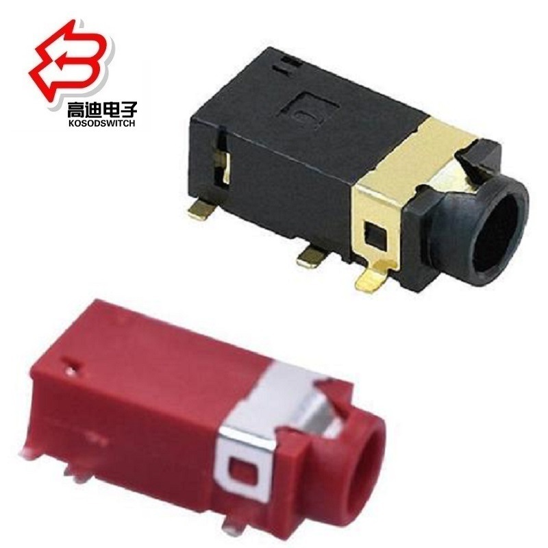 粉红色3.5耳机插座4节 3.5耳机母座4极6脚 3.5音频插座贴片式四节