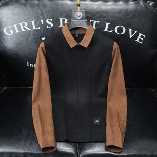 Fake Two-piece Shirt Sweater Men's 2024 Autumn and Winter New Fashionable Korean Style Slim-fit Casual Base Shirt 3622
