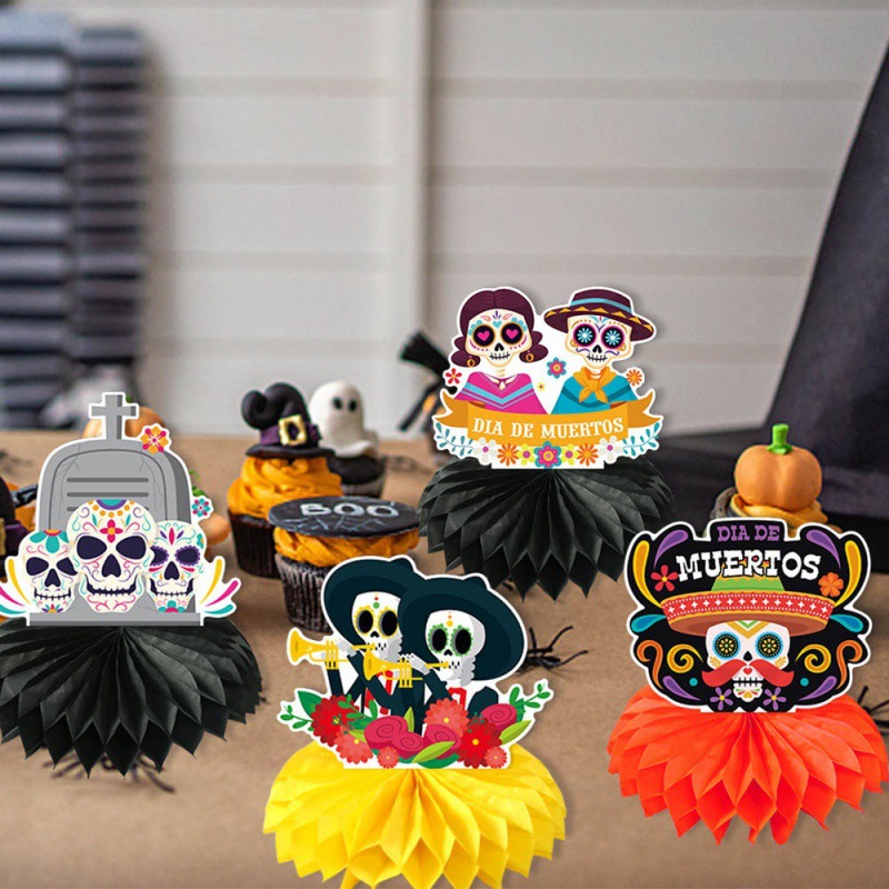 Tema mexicano Día de los muertos Decoración de fiesta Decoración de panal Decoración de ambiente de terror Decoración de escritorio de calavera image 4
