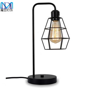 Vintage Industrial Style Table Lamp Black Farmhouse Metal Lampshade Diamond Lamp Bedside Table Office Bedroom Living Room Lamps