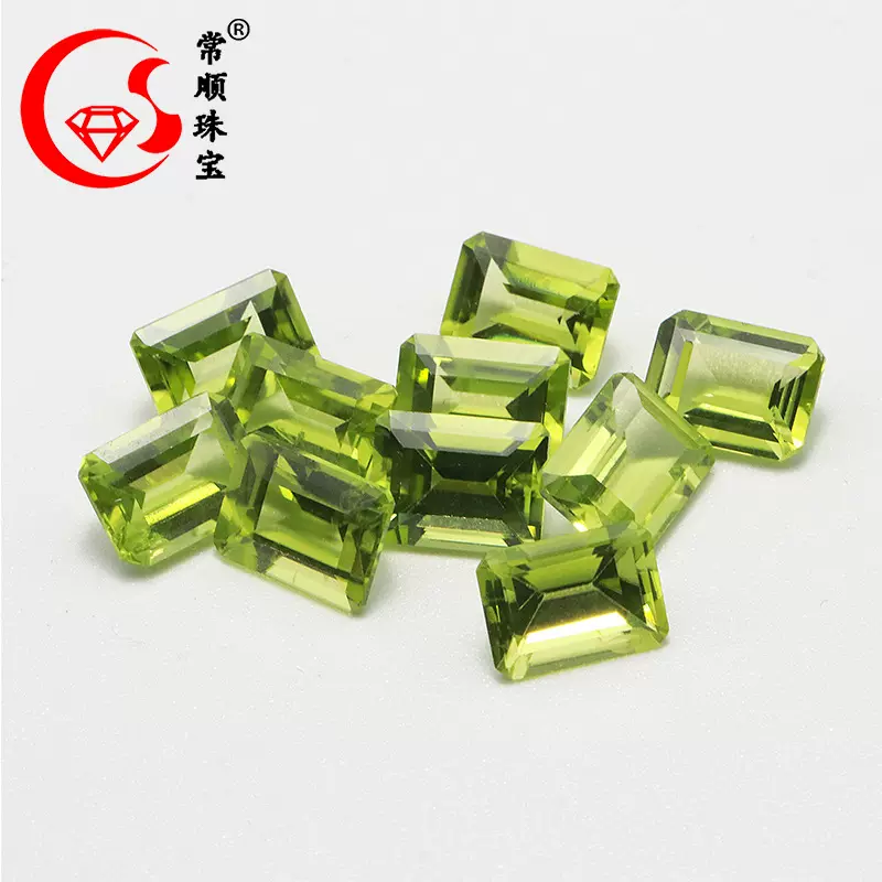 天然橄榄石长方戒面小八角裸石晶体干净戒指项链镶嵌配石厂家批发