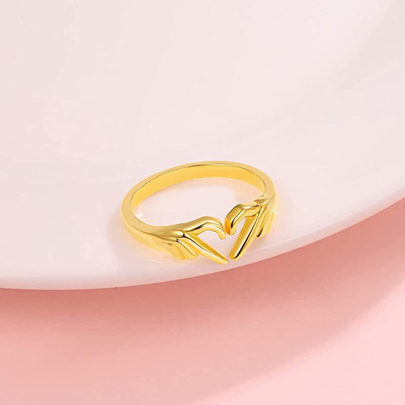 Adjustable Ring Size 1 Piece Quantity 925 Sterling Silver Gesture Heart Shape Open Rings