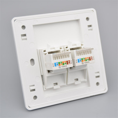 86型雙口電腦插座二位CAT5E超5類網絡面板 2個免打RJ45網線口插座