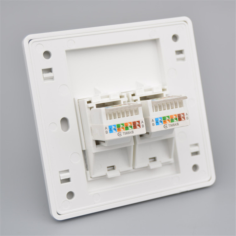 86型雙口電腦插座二位CAT5E超5類網絡面板 2個免打RJ45網線口插座