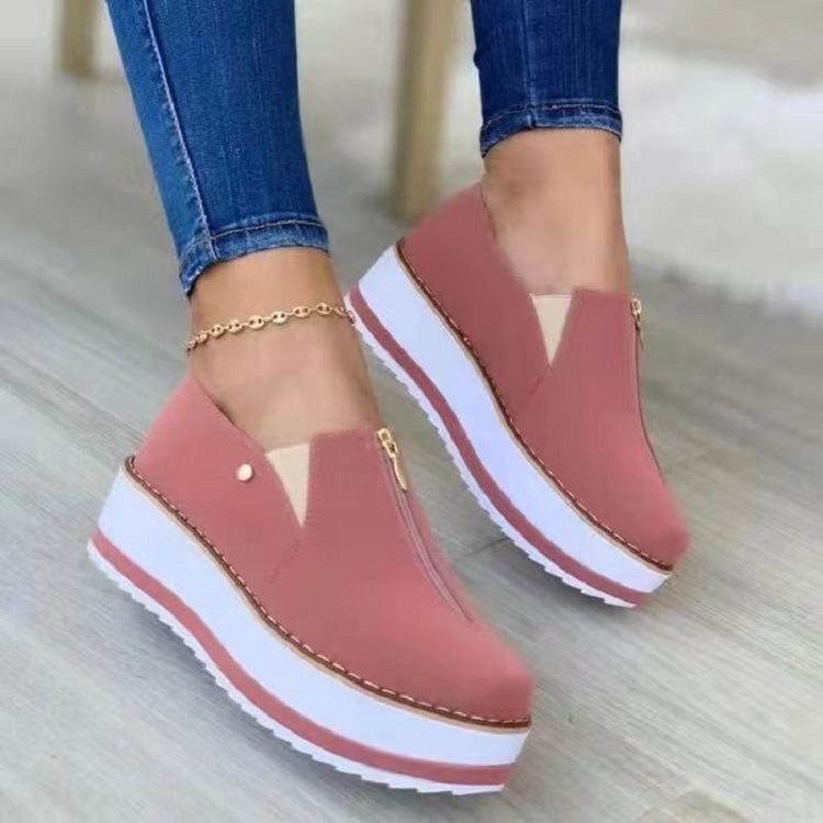 zipper round toe thick bottom casual color matching shoes NSHYR128817