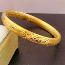 沙金饰品龙凤心经手镯女士不掉色钛钢素圈手环轻奢仿黄金镯子首饰