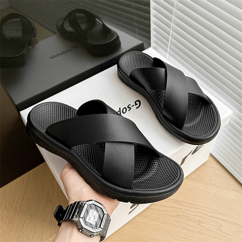 Cross-border Bestseller: Men's Large-size Cross-strap Slip-on Slippers, Non-slip, Sole, Comfortable Walking On Soft_voghion.com
