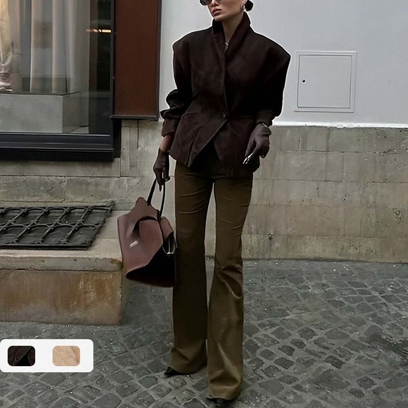 2026 European and American Export Women's Clothing, New Spring Styles, Fashionable Casual Versatile Retro Solid Color Lapel Jacket