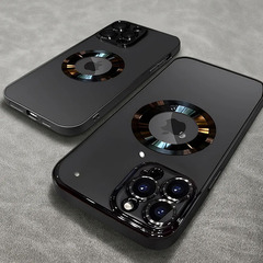 マグセーフ磁気吸い込みマークiphone14携帯電話ケースメッキ透明適用アップル15レンズフィルム付き全包