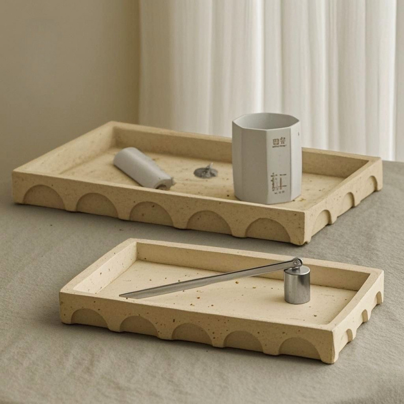 New Wabi-Sabi style retro travertine-patterned cement tray for entryway, living room, key and jewelry storage, decorative display New Wabi-Sabi style retro travertine-patterned cement tray for entryway, living room, key and jewelry storage, decorative display