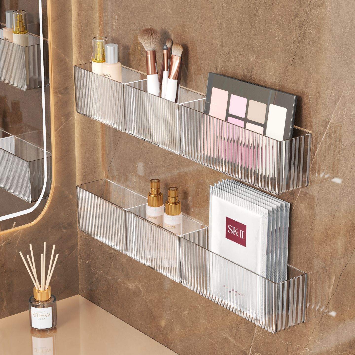 Bathroom Storage Rack Acrylic Compartment Can Drain Without Punching Bathroom Makeup and Skin Care Product Wall-Mounted Storage Rack