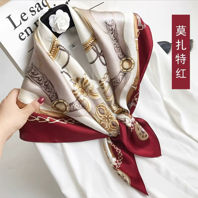 Silk Scarf 70X70 Mulberry Silk Small Square Scarf Women's Spring and Autumn Matching Shirt Neck Protection Scarf Decorative Thin Scarf