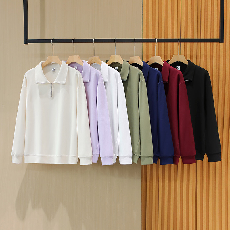 260g Half-Zip Sweatshirt Autumn and Winter New Loose Large Size Men's and Women's Polo Collar Thin Couple Long-Sleeved Tops