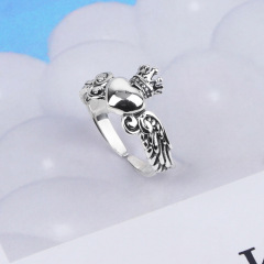 千葉原創設計S925泰銀復古愛心皇冠個性戒指小眾設計冷淡風指環戒