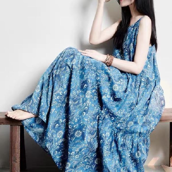 Super Stylish and Unique Beautiful Dress for Women, 2026 New Summer Printed Artistic Vacation Style Long Strap Dress