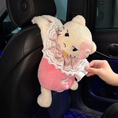 Car tissue box/set Cat Tissue Box, Cute Doll - pink-angry-kt-cat-bow-scarf