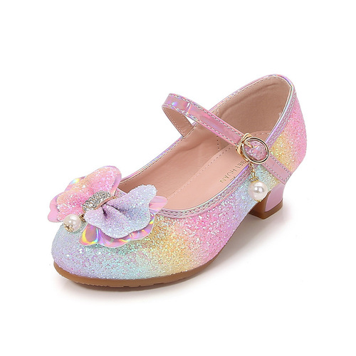 Girl High Heel Formal Dress Shoes Mary Jane Princess Wedding Party High Heel Flower Bridesmaid Children Performance Leather Shoes